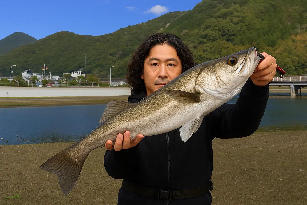 岩松川河口でシーバスの釣果を得た岸本.webp