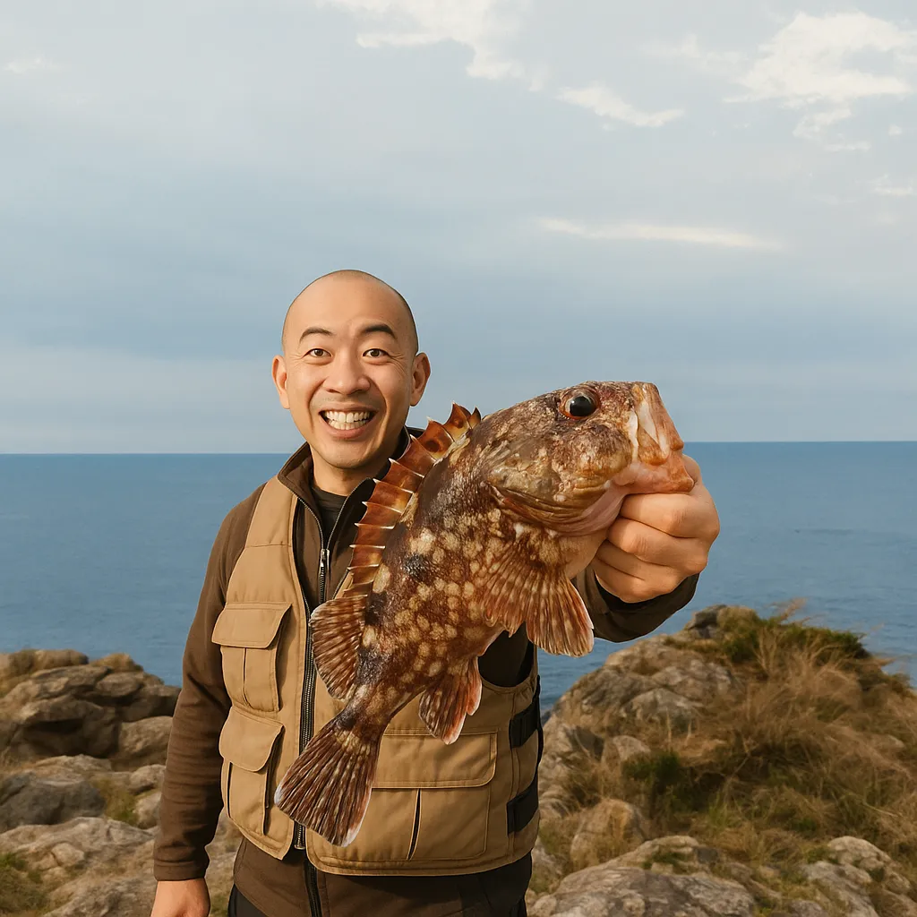 岳ノ鼻でカサゴの釣果を得たがんだま君.webp