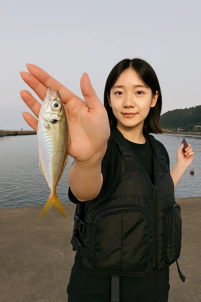 崎針尾漁港でアジの釣果を得た森永.webp
