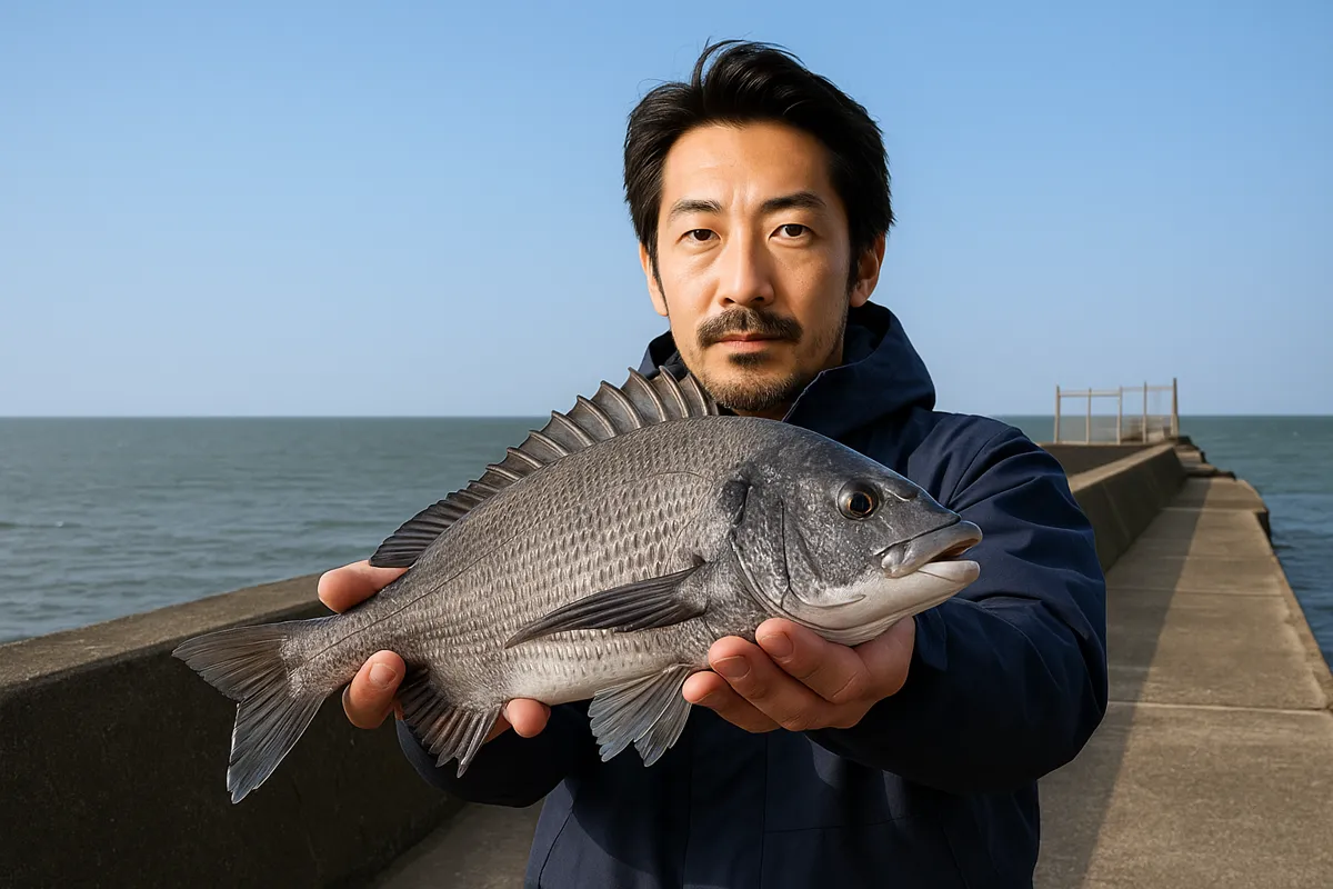 川内港でチヌの釣果を得た佐々木.webp