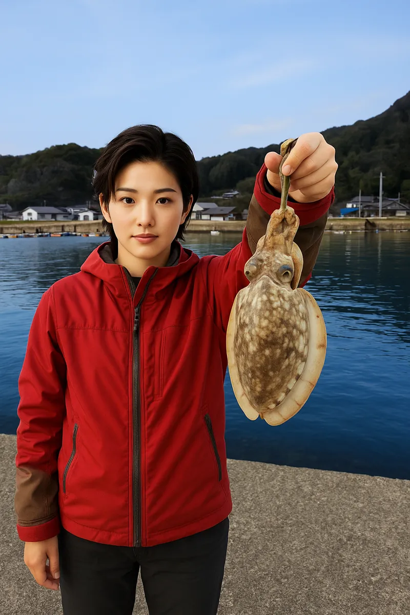 干切漁港でコウイカの釣果を得た佐伯.webp