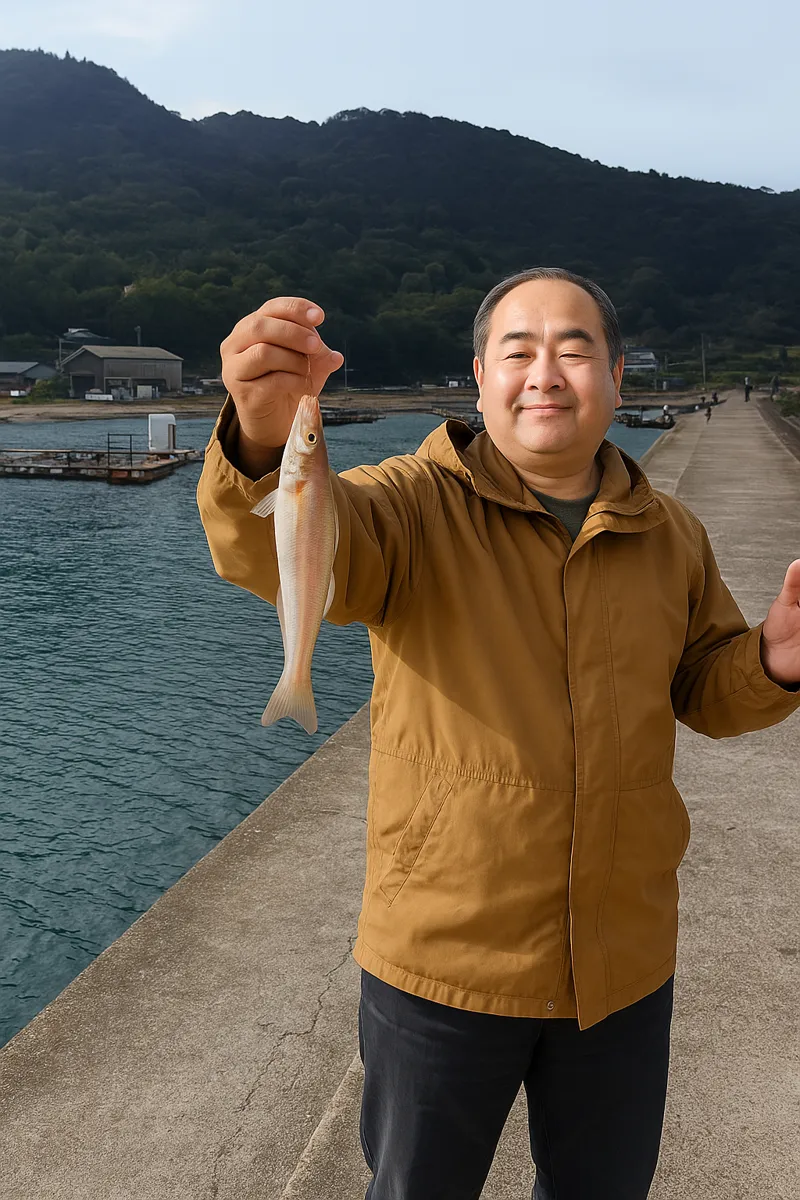 平国港でシロギスの釣果を得た持田.webp