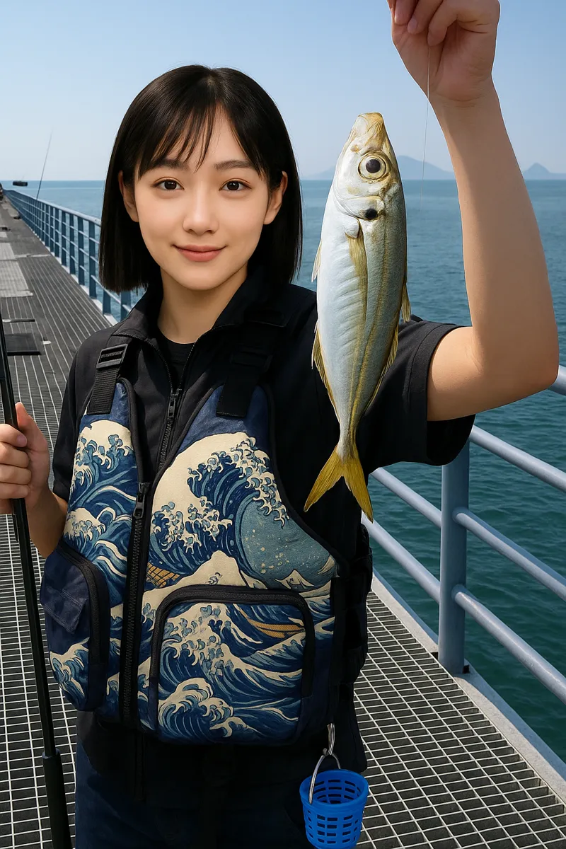 御立岬公園海釣りランドでアジの釣果を得た国生.webp