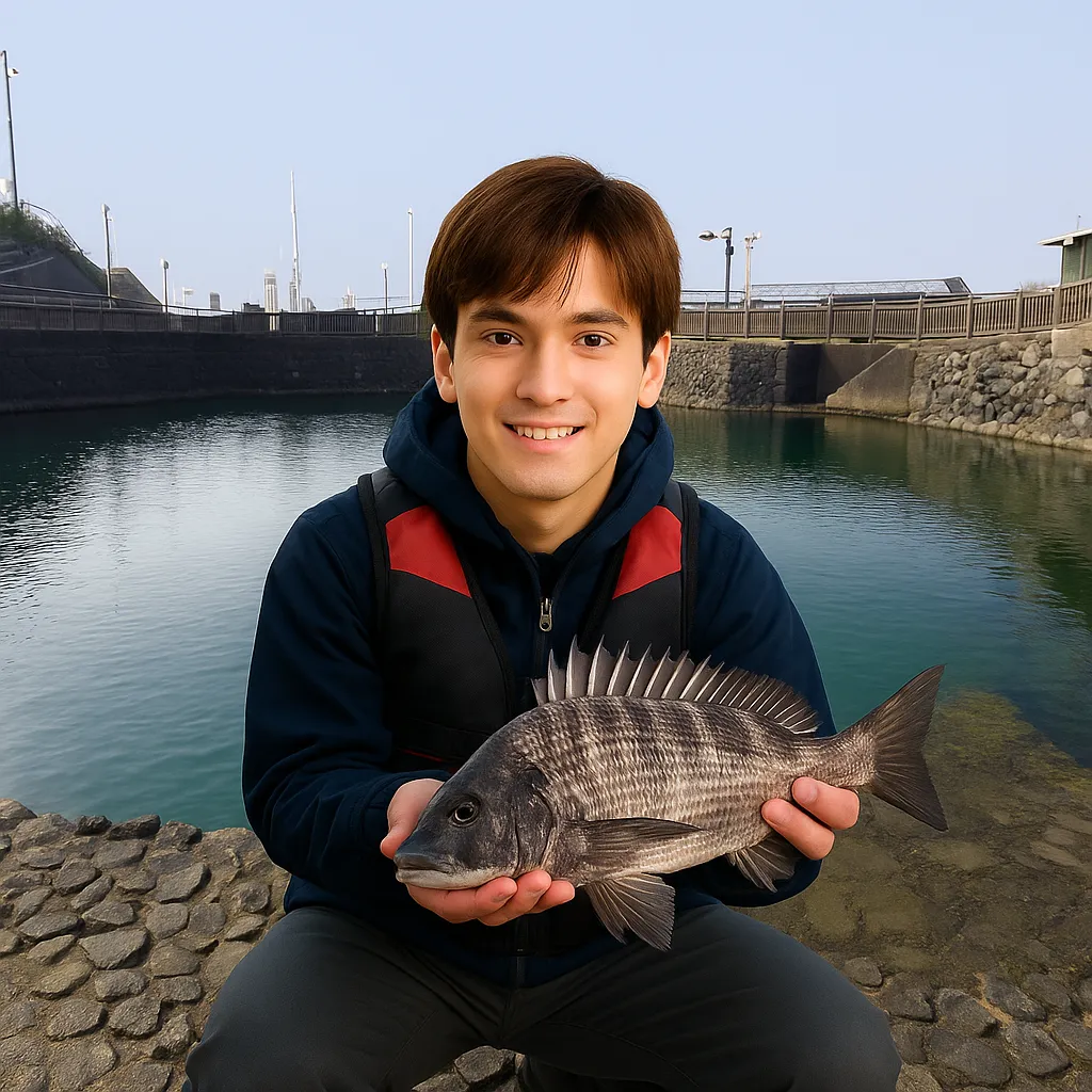 手結港でチヌの釣果を得た久良木.webp