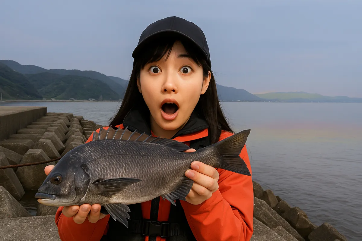 折野漁港でチヌの釣果を得た黒川.webp