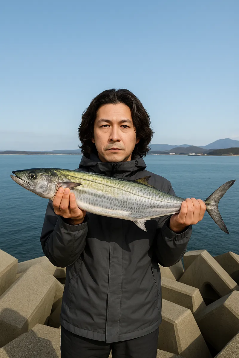 新宮漁港でサワラの釣果を得た岸本.webp