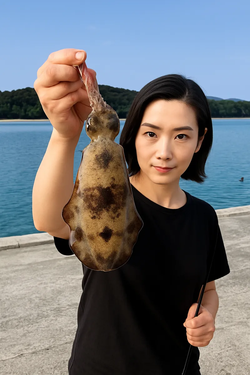 新町漁港でアオリイカの釣果を得た八重田..webp