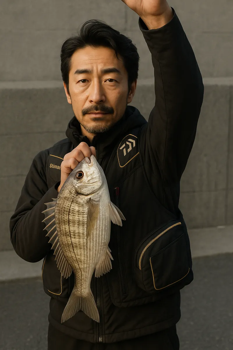 新門司港でチヌの釣果を得た佐々木.webp