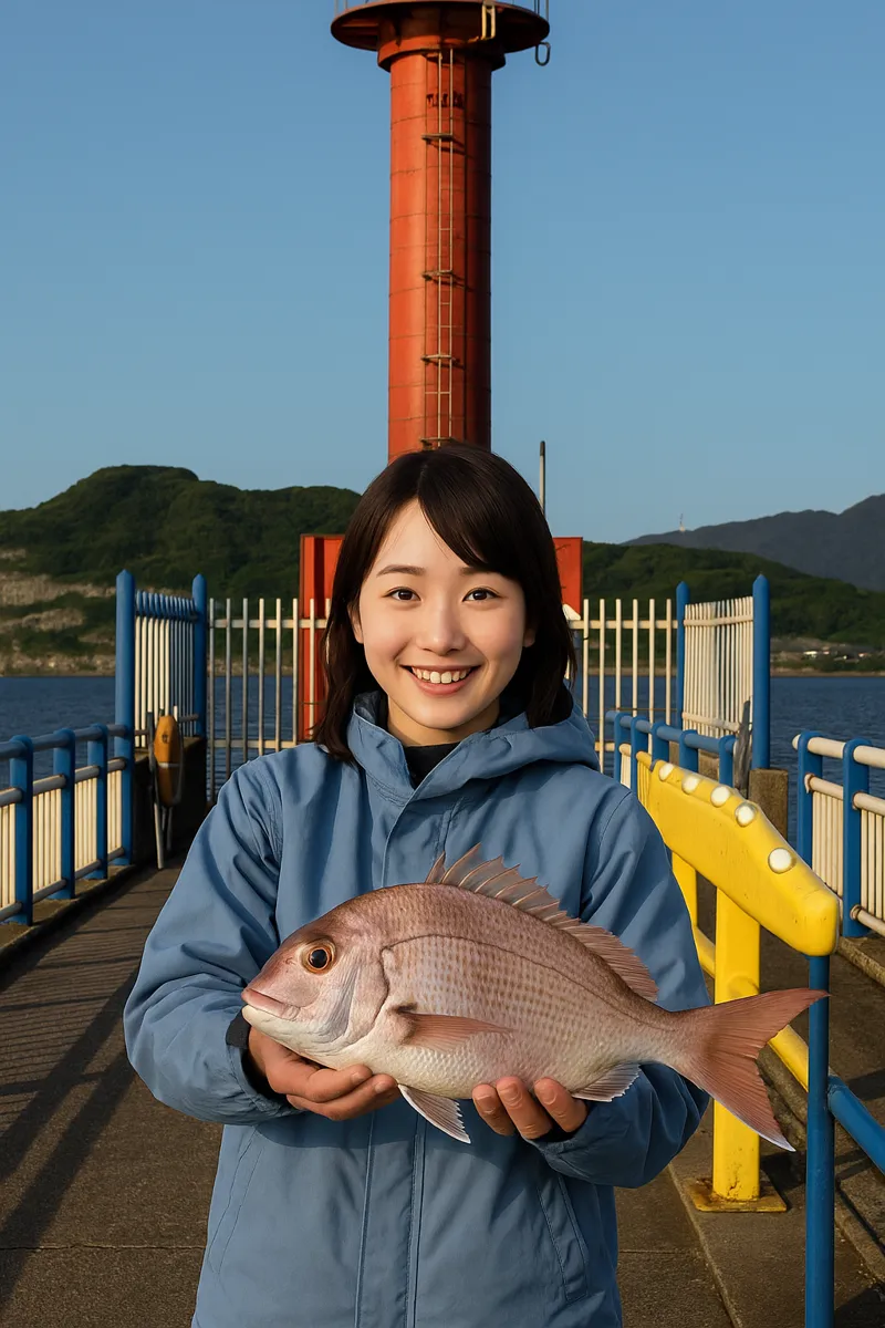 日明海峡釣り公園でマダイの釣果を得た西岡.webp