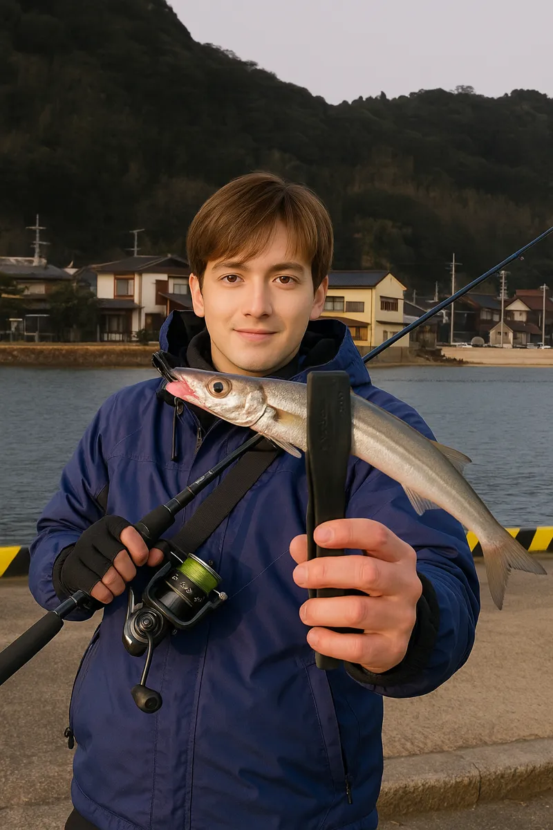 星賀漁港でカマスの釣果を得た久良木.webp