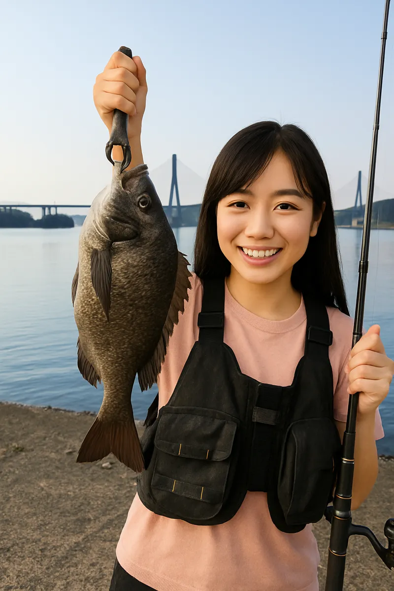 星賀漁港でチヌの釣果を得た黒川.webp