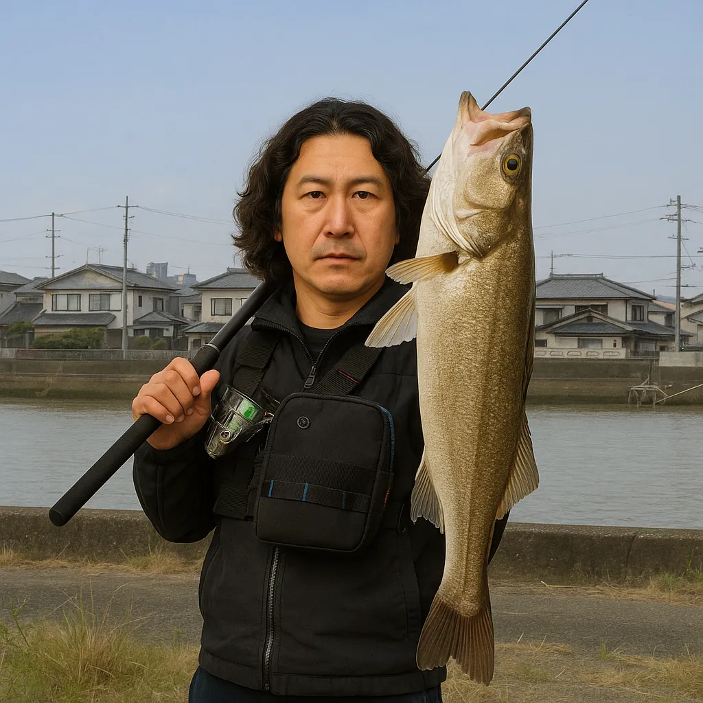 本渡港でシーバスの釣果を得た岸本.webp