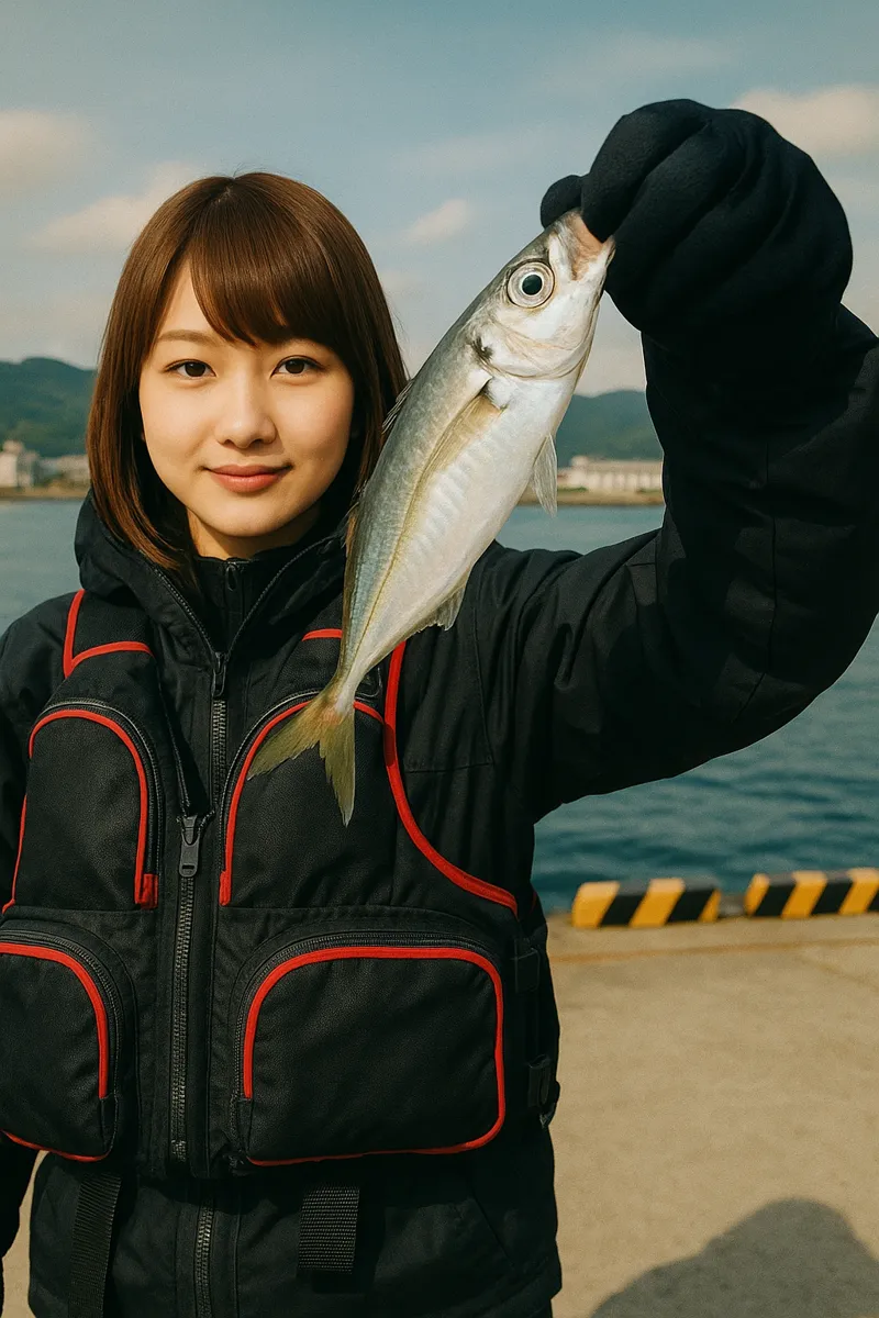 枕崎港でアジの釣果を得た山際.webp