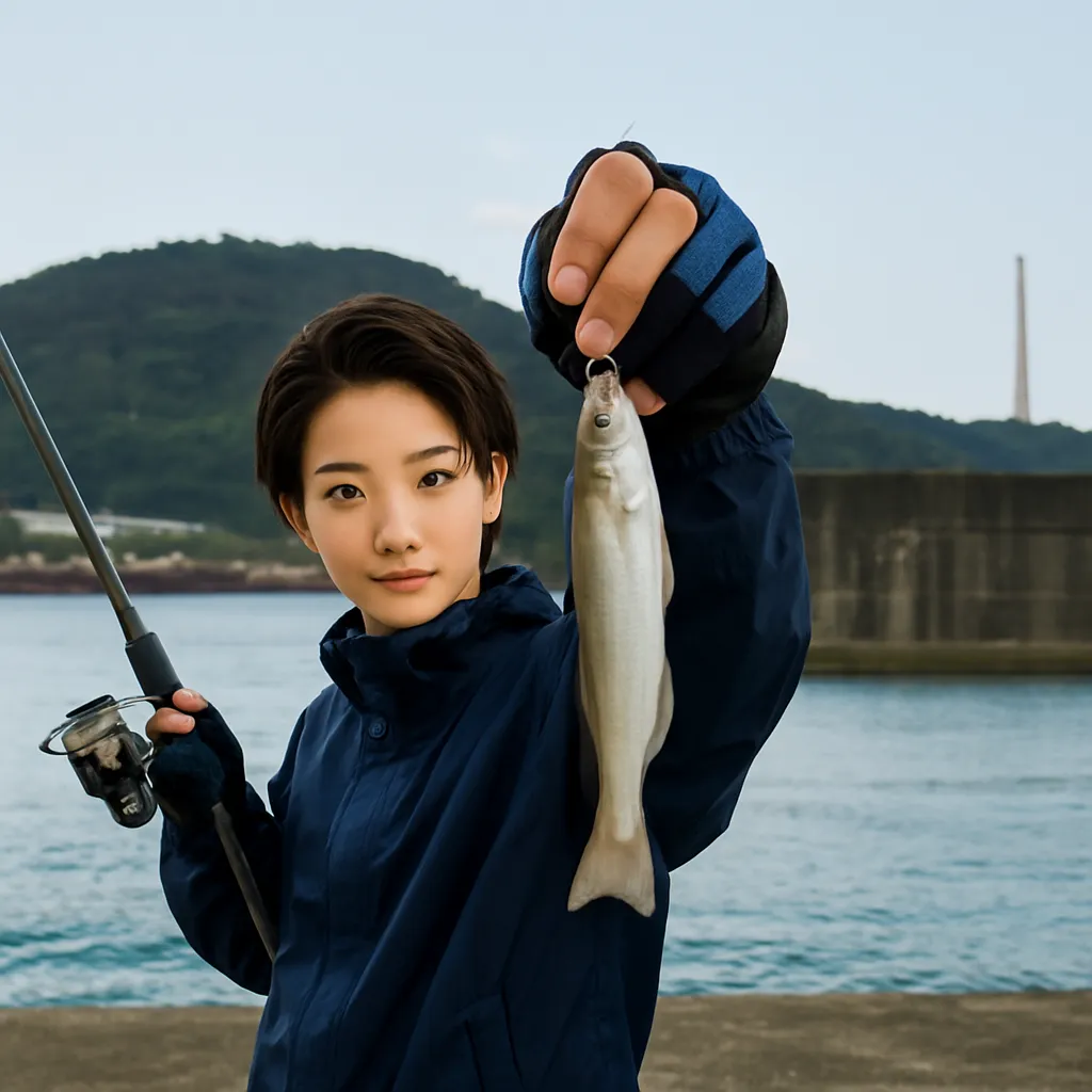 枕崎港でシロギスの釣果を得た佐伯.webp