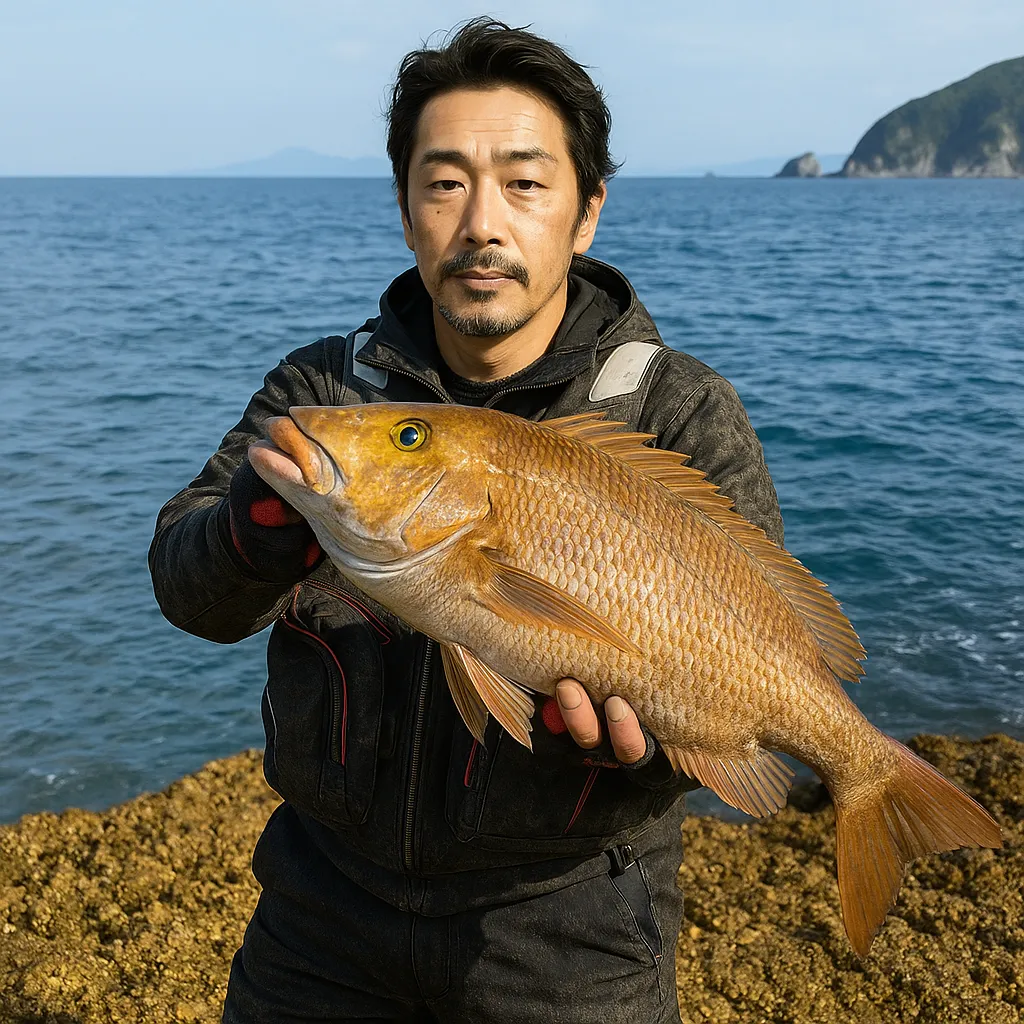 柏島でハマフエフキの釣果を得た佐々木.webp