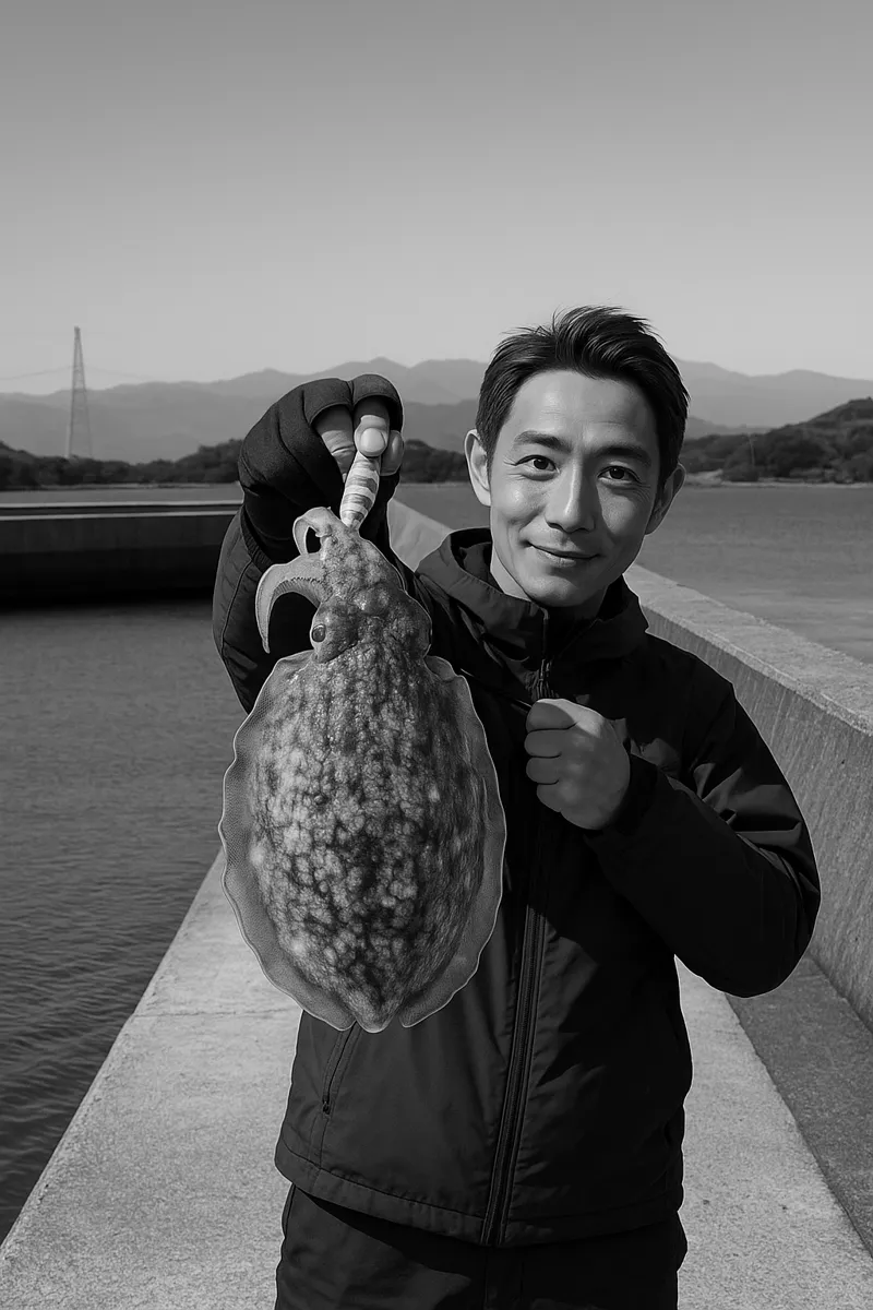 樋合新港でコウイカの釣果を得た亀岡.webp