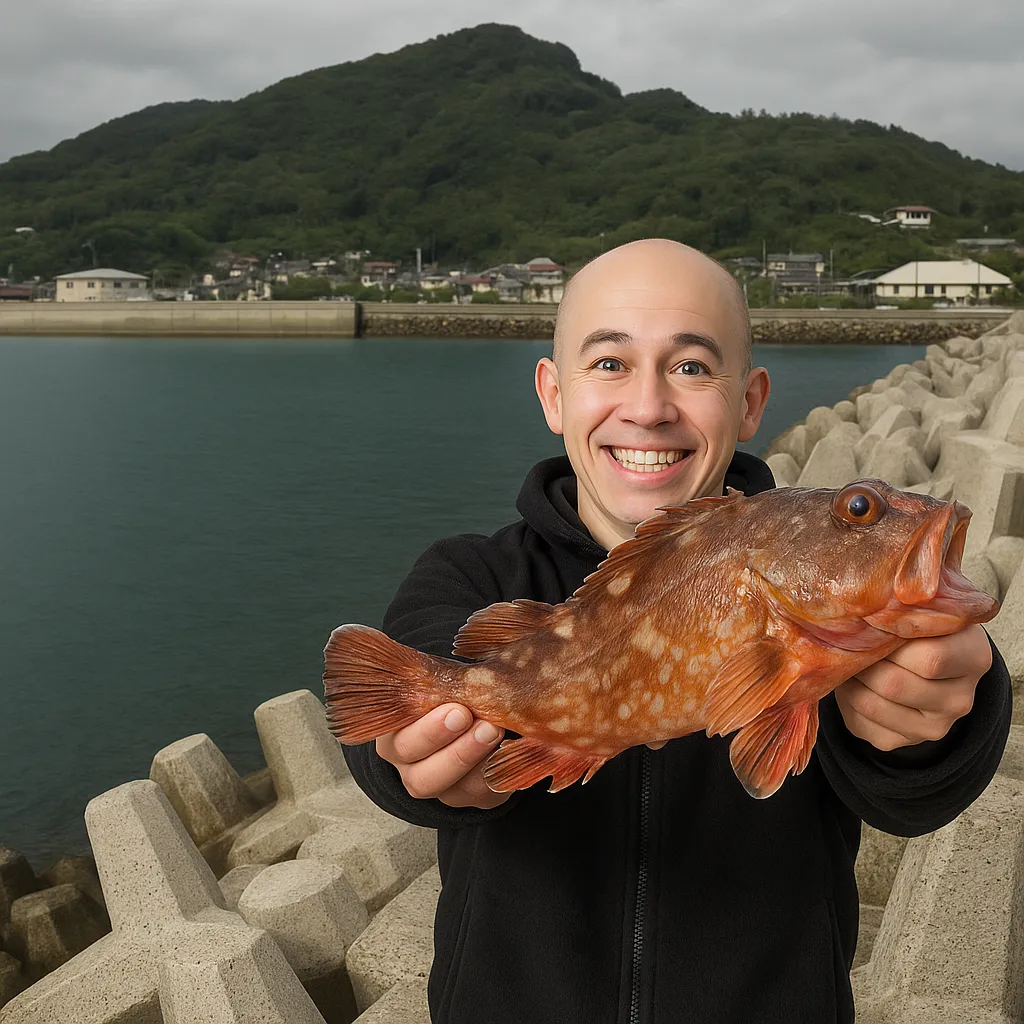 樋島でガラカブの釣果を得たがんだま君.webp