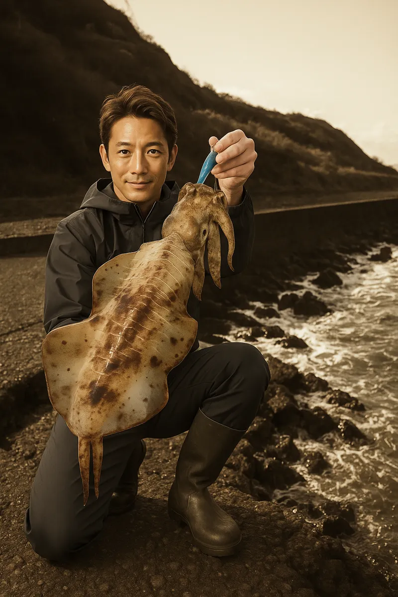 毘沙門山下でアオリイカの釣果を得た亀岡.webp