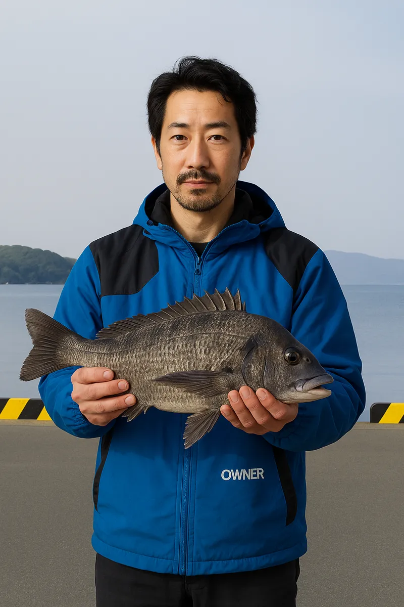 水俣港でチヌの釣果を得た佐々木.webp