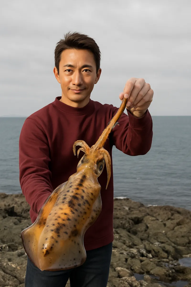 波戸岬でアオリイカの釣果を得た亀岡.webp
