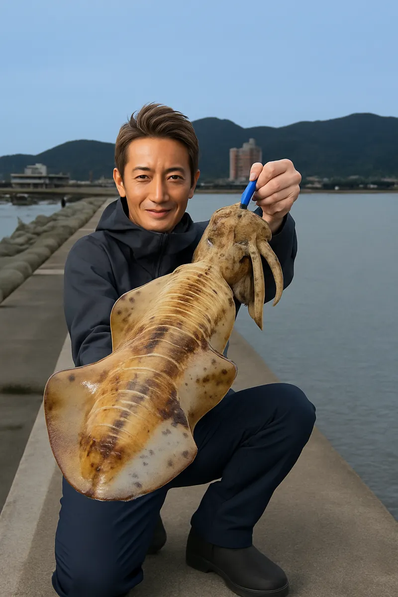 津屋崎漁港でアオリイカの釣果を得た亀岡.webp