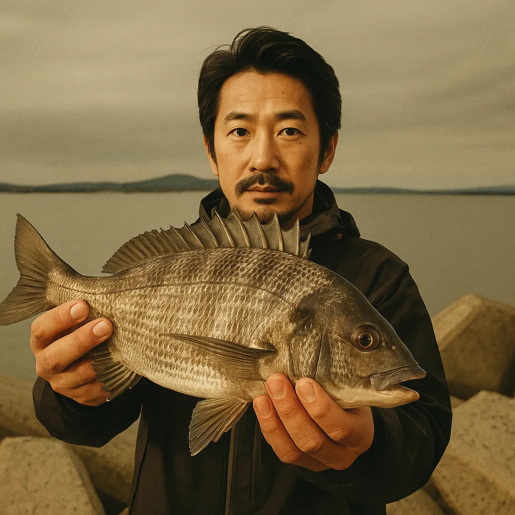 津屋崎漁港でチヌの釣果を得た佐々木.webp