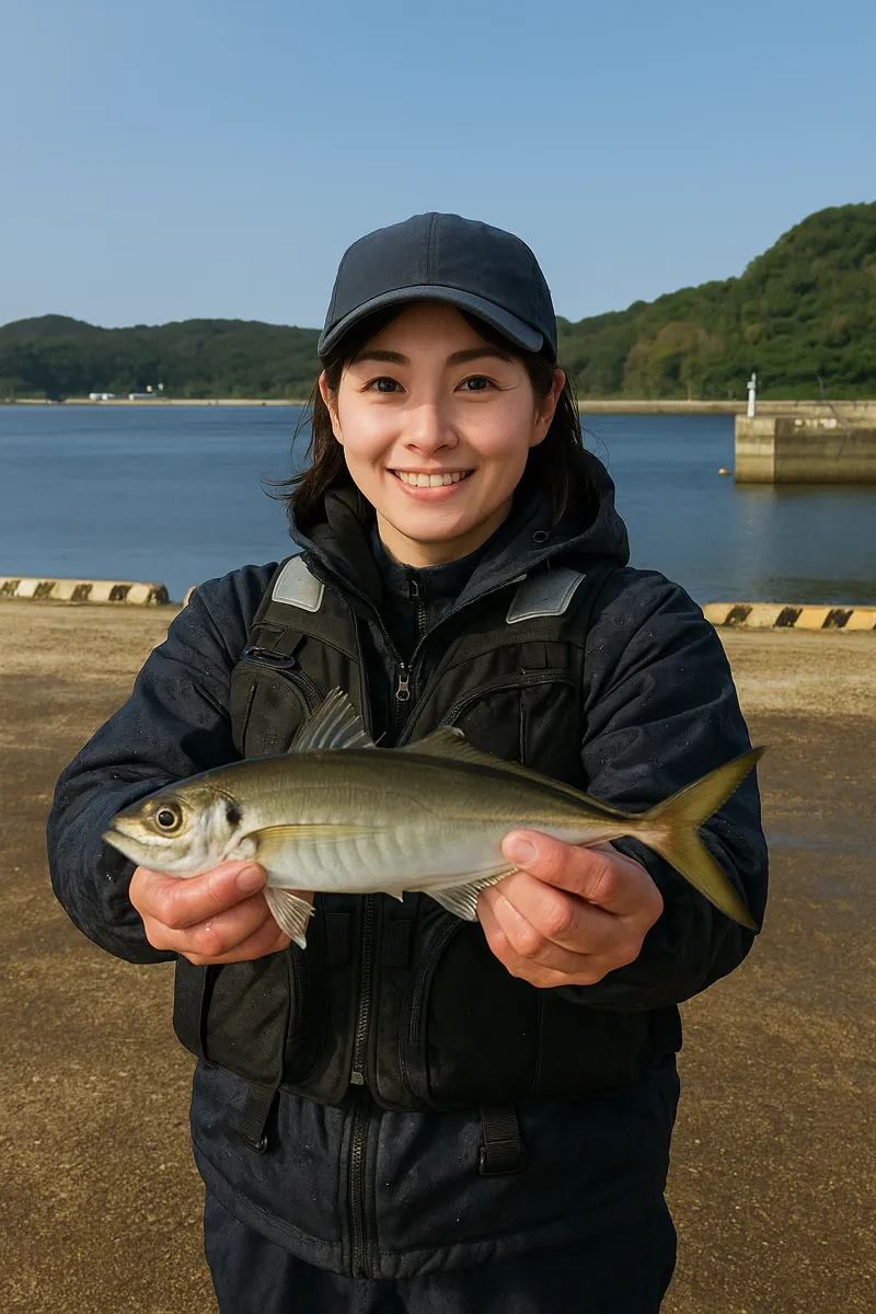 浜田港でアジの釣果を得た西岡.webp