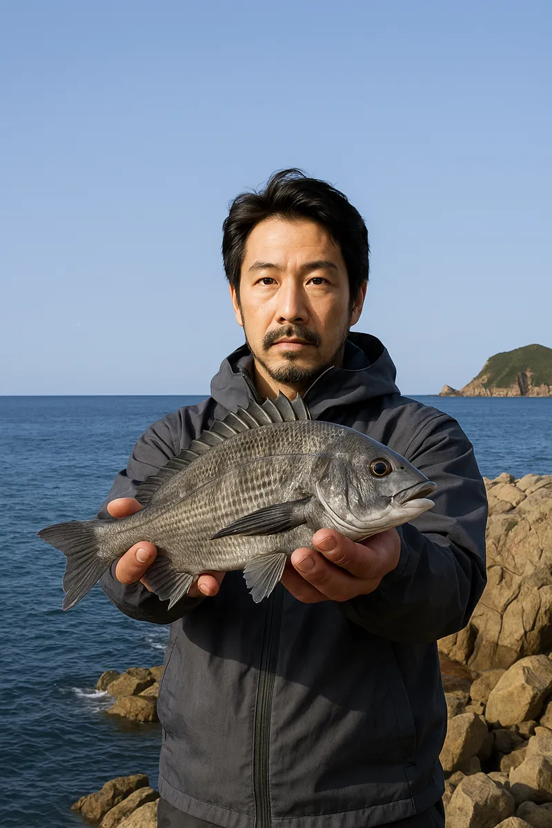 海上マリア像でチヌの釣果を得た佐々木.webp