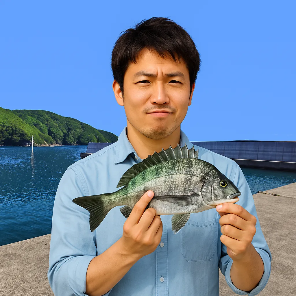 深浦漁港でチヌの釣果を得た西岡.webp