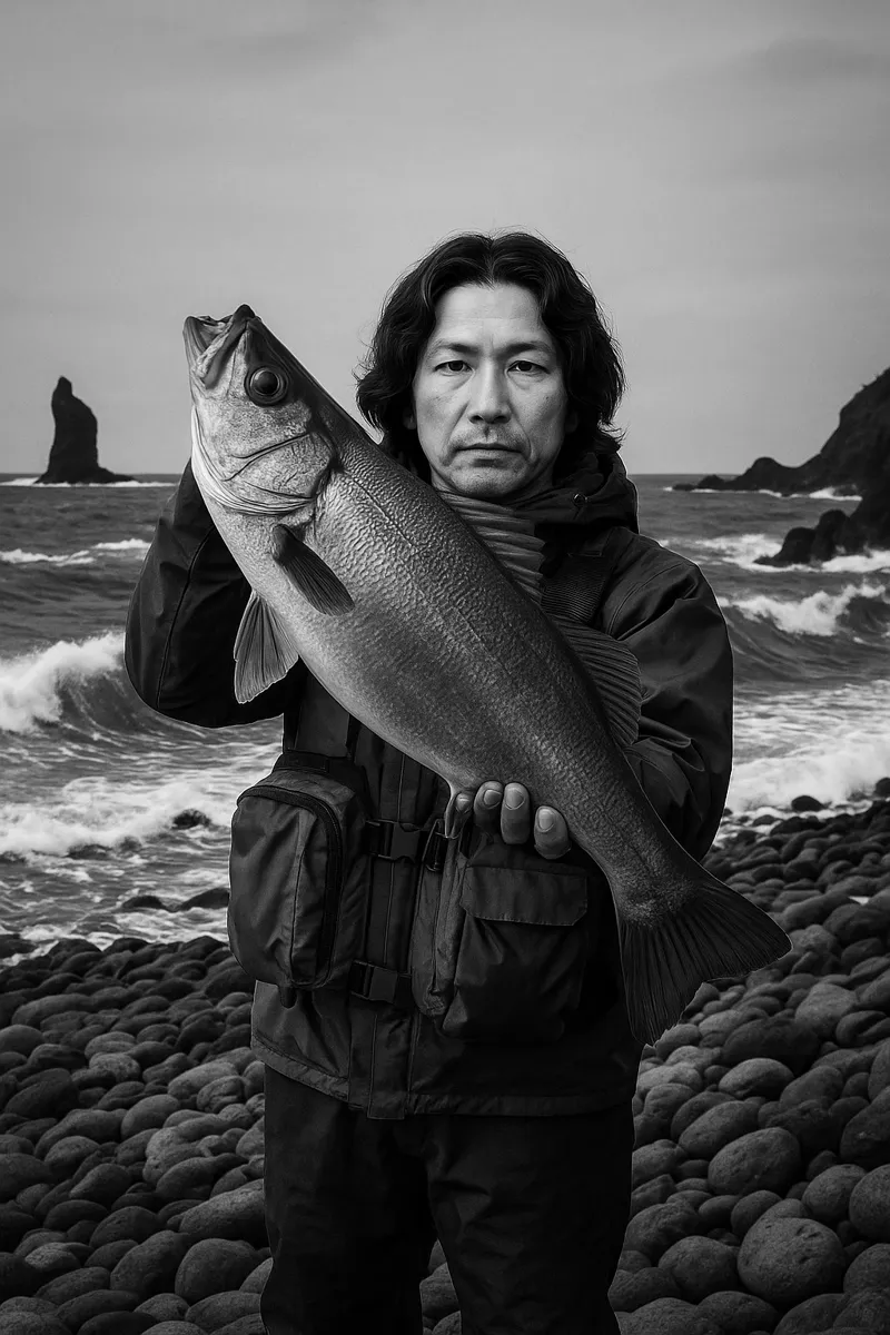 火之神公園でヒラスズキの釣果を得た岸本.webp