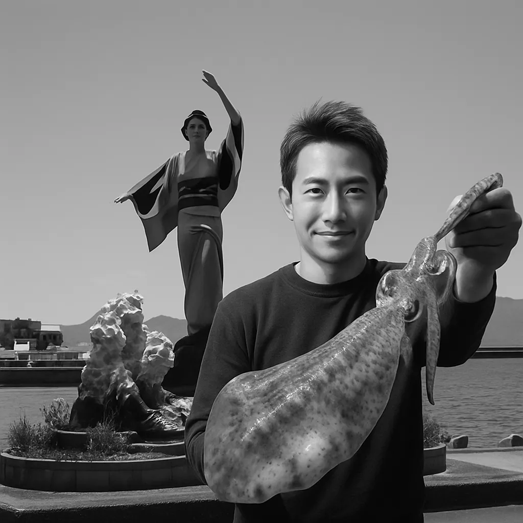 牛深漁港でアオリイカの釣果を得た亀岡.webp