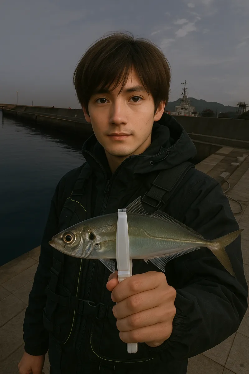 牛深漁港でアジの釣果を得た久良木.webp