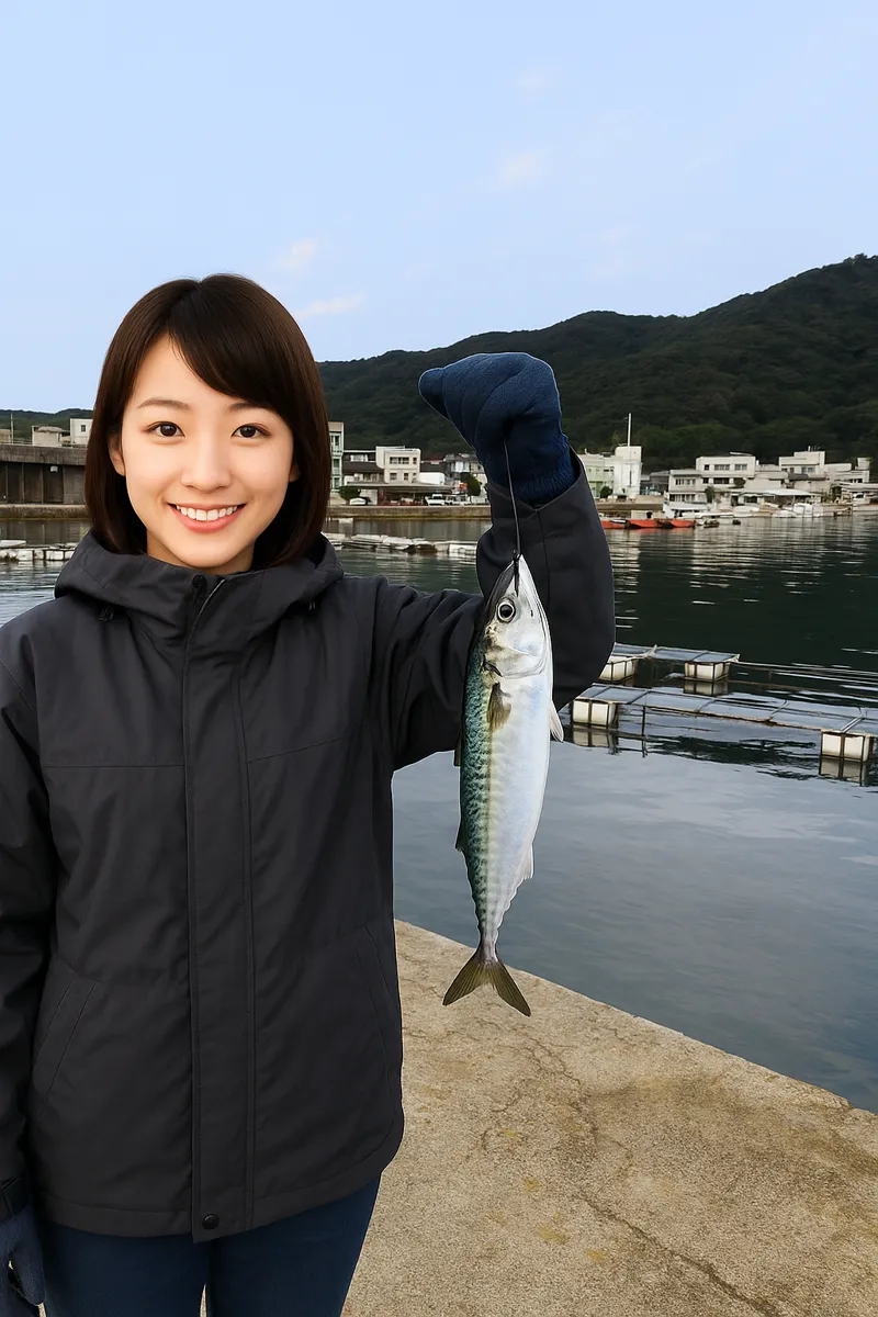 牛深漁港でサバの釣果を得た西岡.webp