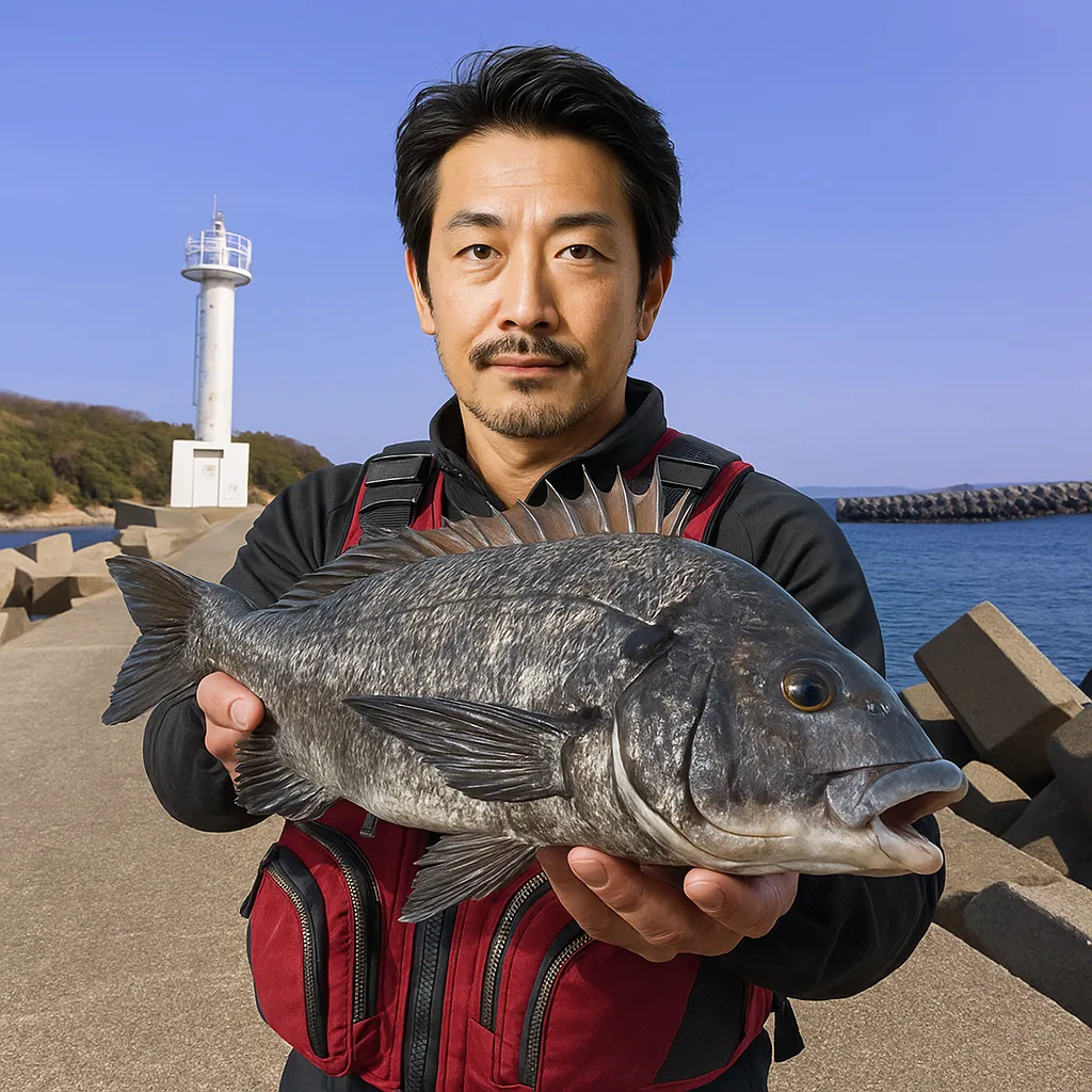 牟岐漁港でチヌの釣果を得た佐々木.webp