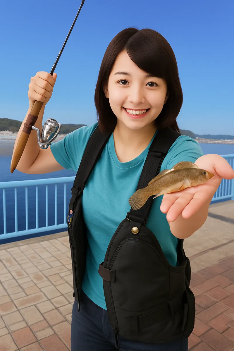 牧山海岸でハゼの釣果を得た西岡.webp