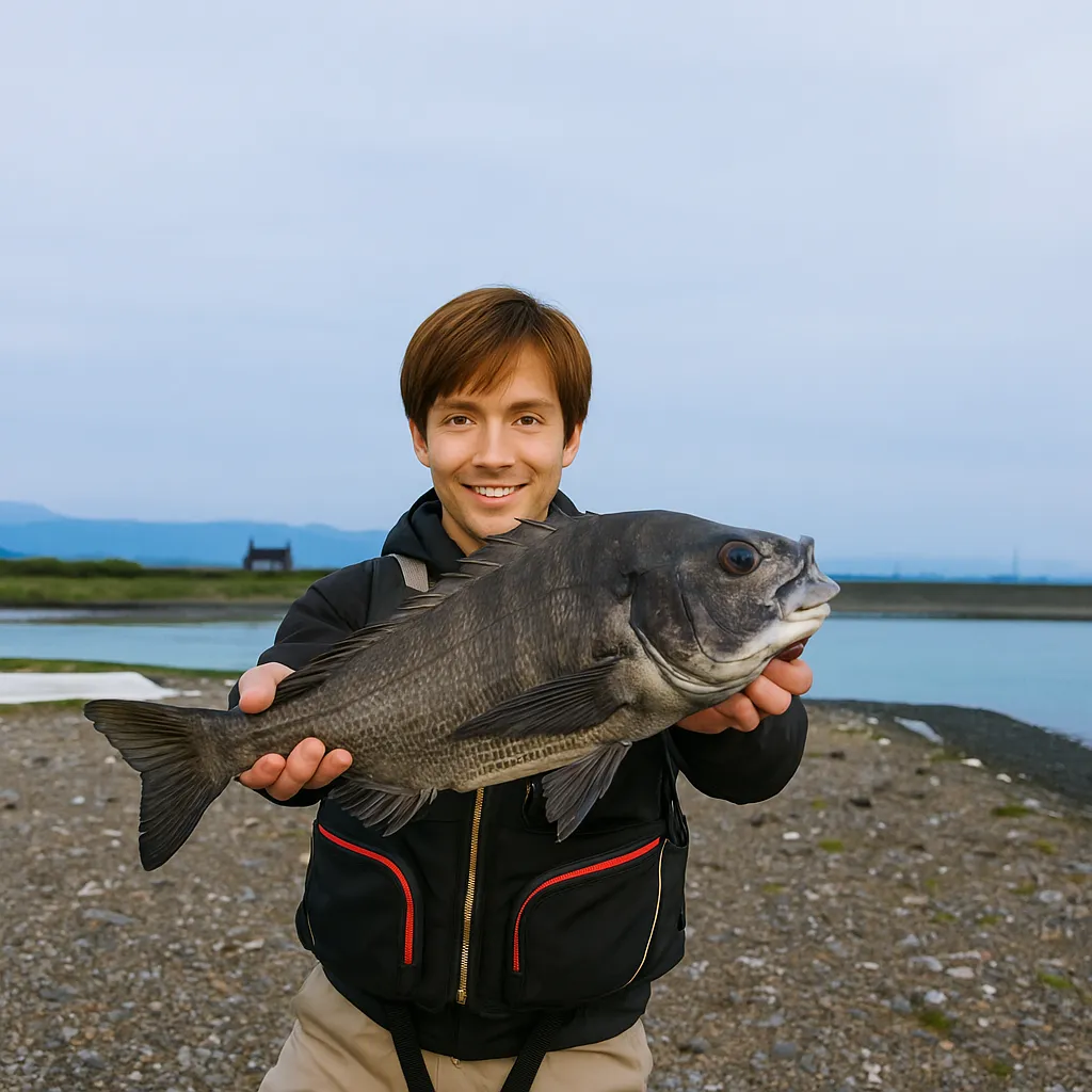 物部川でチヌの釣果を得た久良木.webp