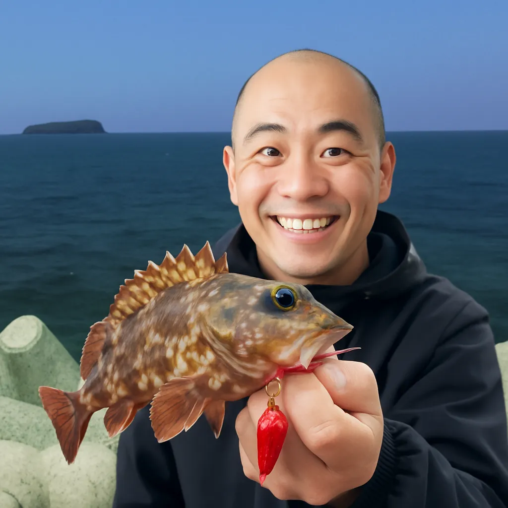 玄海島でアラカブの釣果を得たがんだま君.webp