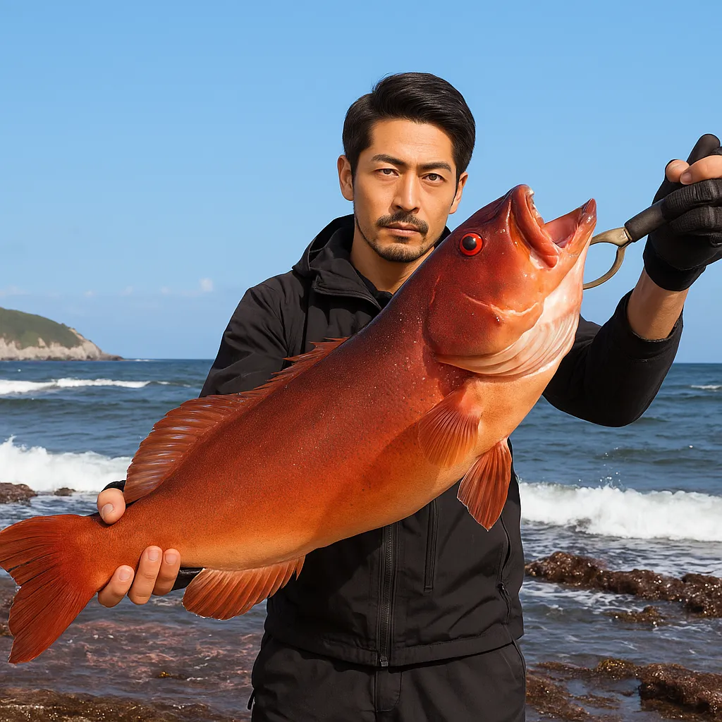 甑島でスジアラの釣果を得た広岡.webp