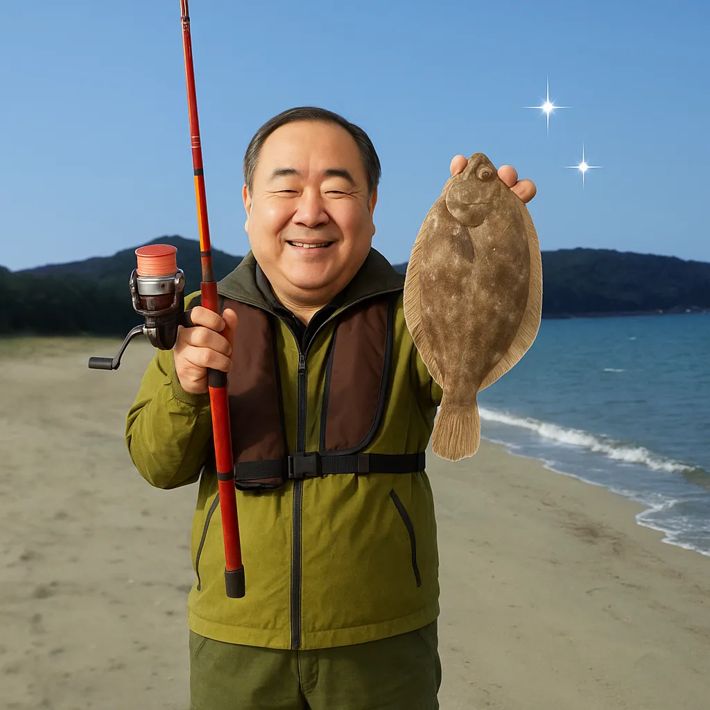 生の松原海岸でカレイの釣果を得た持田.webp