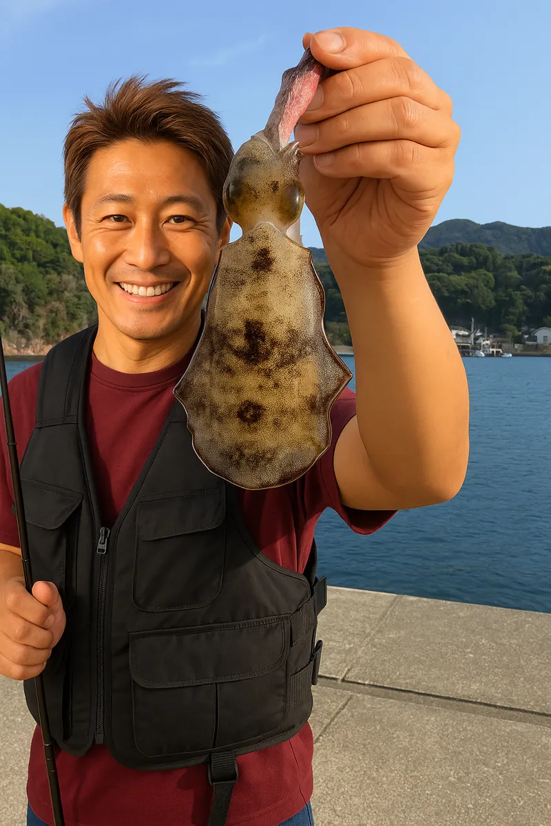 田ノ浦漁港でアオリイカの釣果を得た亀岡.webp
