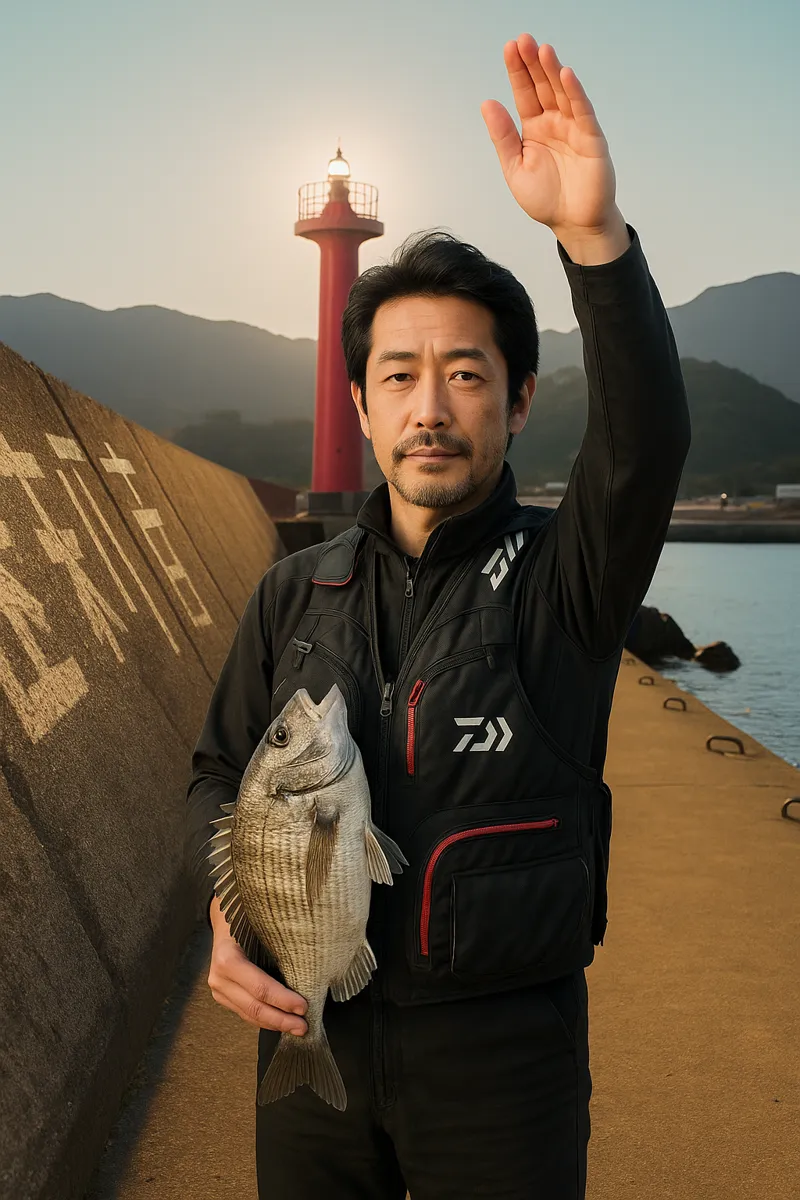 由岐漁港でチヌの釣果を得た佐々木.webp