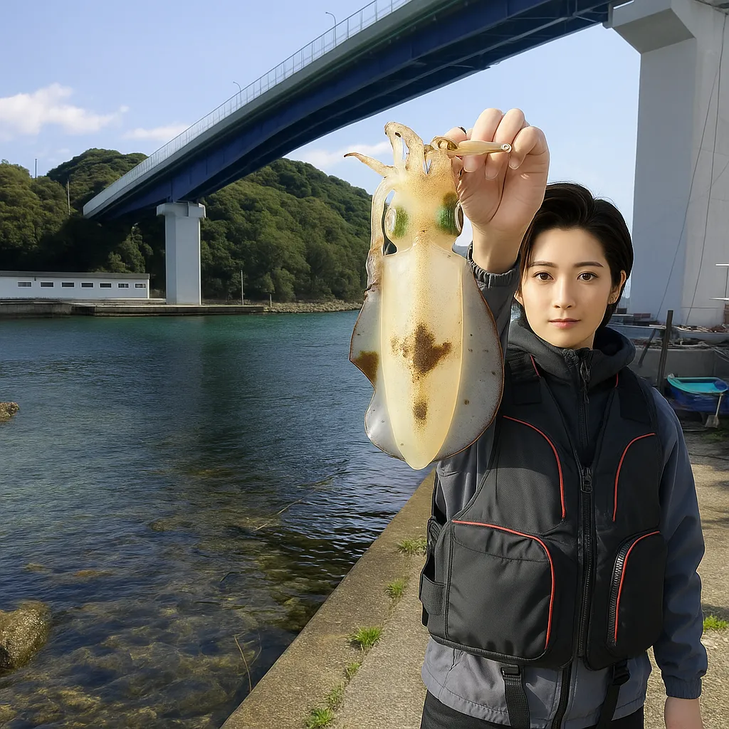 甲浦港でアオリイカの釣果を得た佐伯.webp