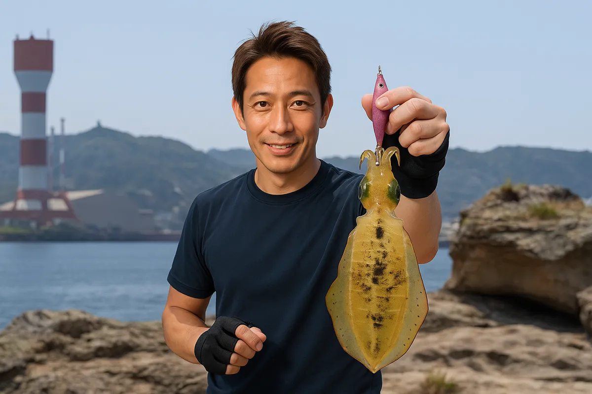 神ノ島でアオリイカの釣果を得た亀岡.webp
