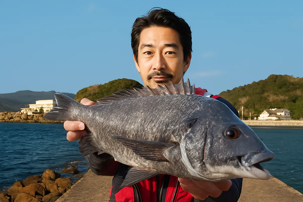 神ノ島でチヌの釣果を得た佐々木.webp