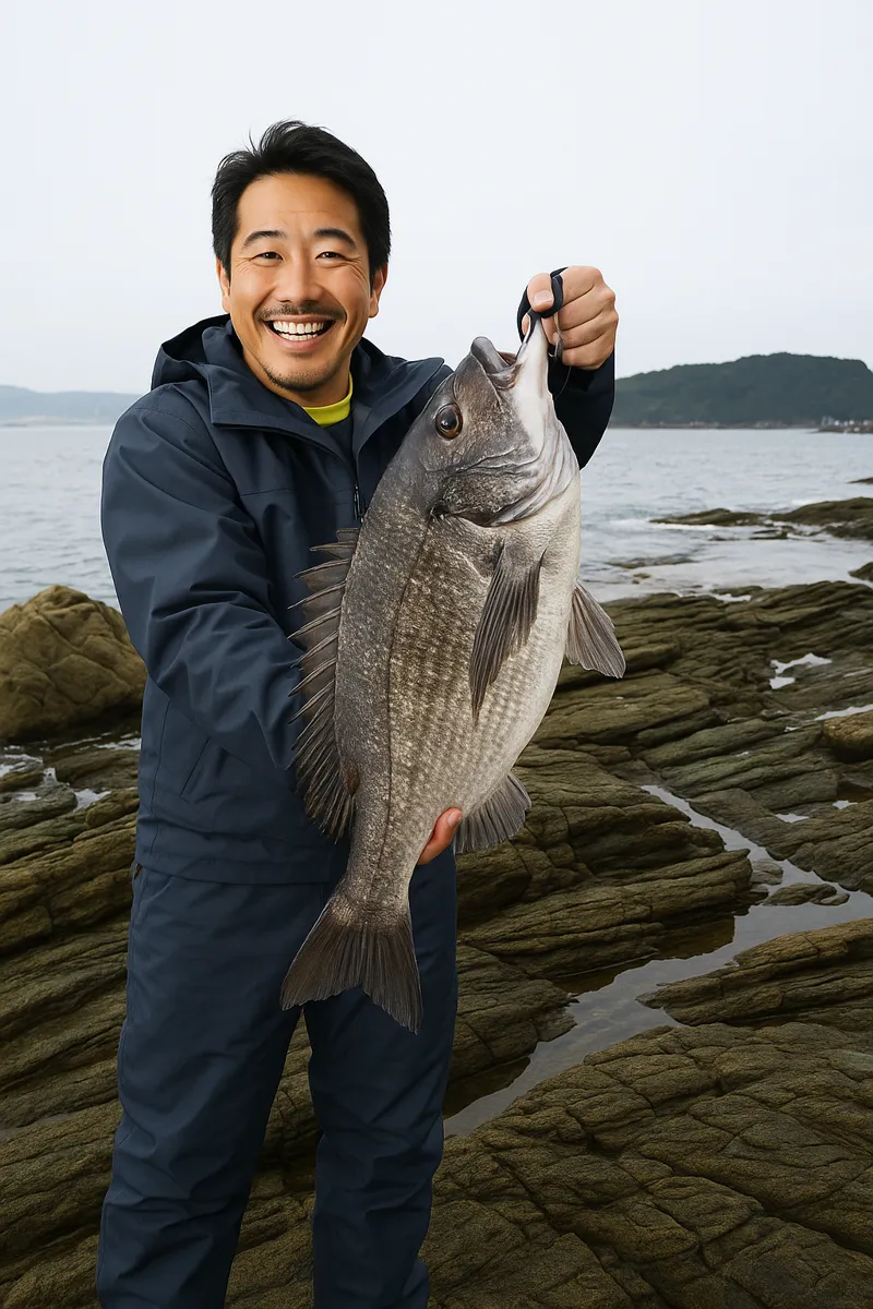 神崎鼻でチヌの釣果を得た佐々木.webp