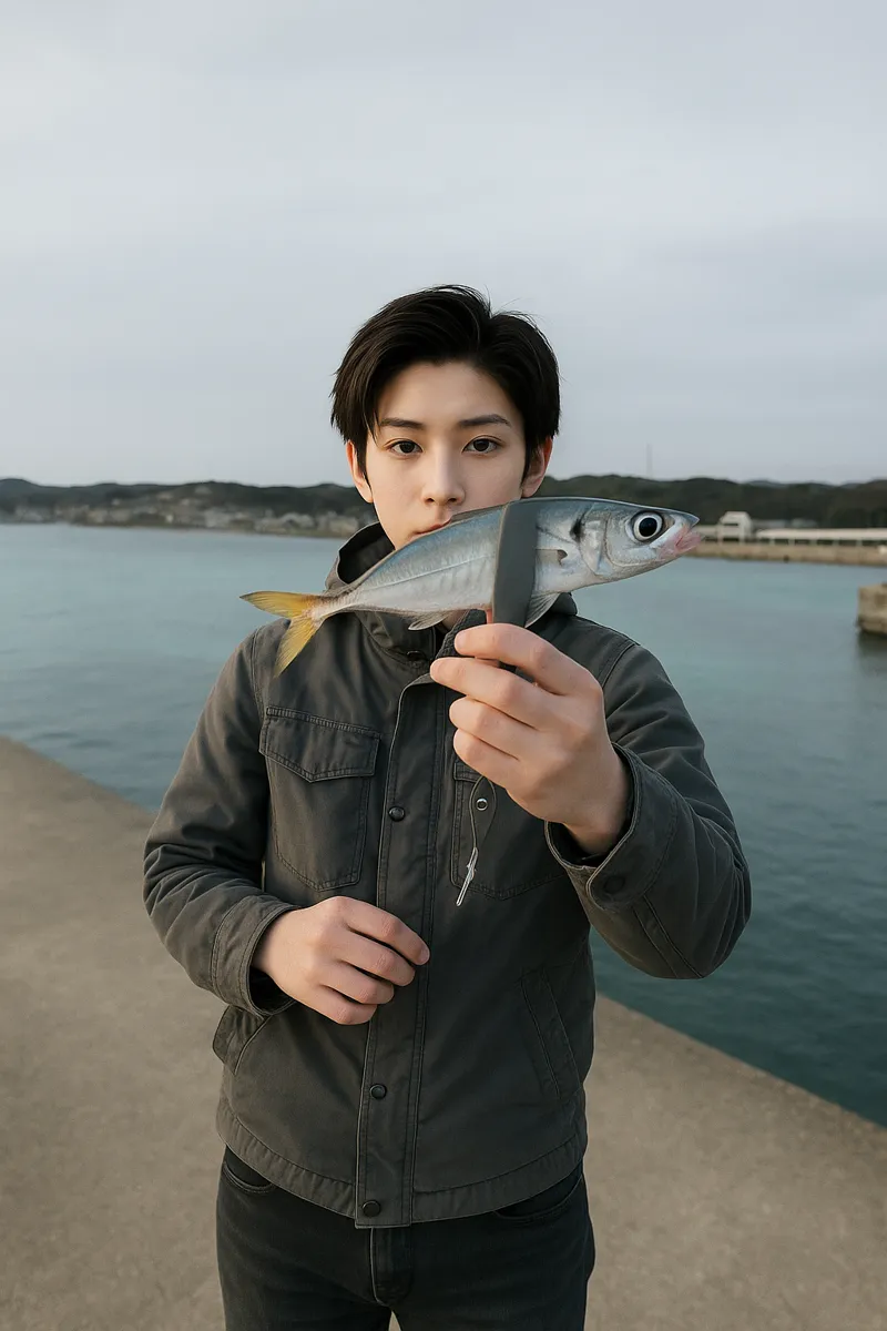 神湊漁港でアジの釣果を得た佐伯.webp