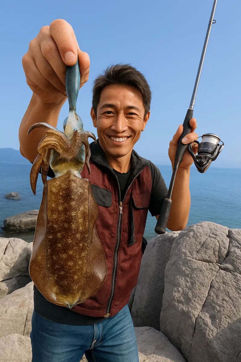 福ノ浦漁港でアオリイカの釣果を得た亀岡.webp