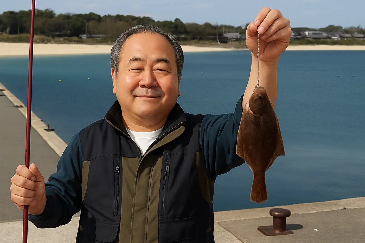 福ノ浦漁港でカレイの釣果を得た持田.webp