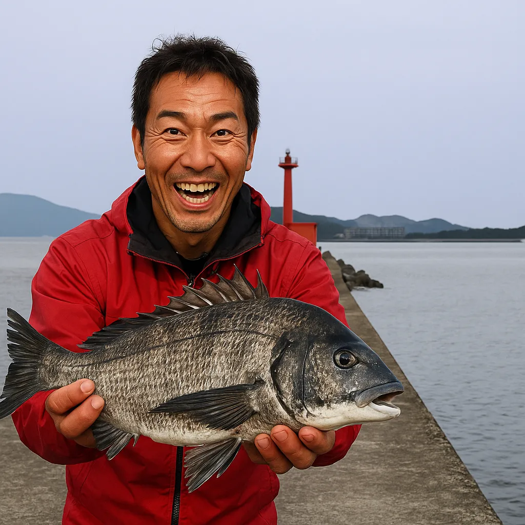 福吉漁港でチヌの釣果を得た男性.webp