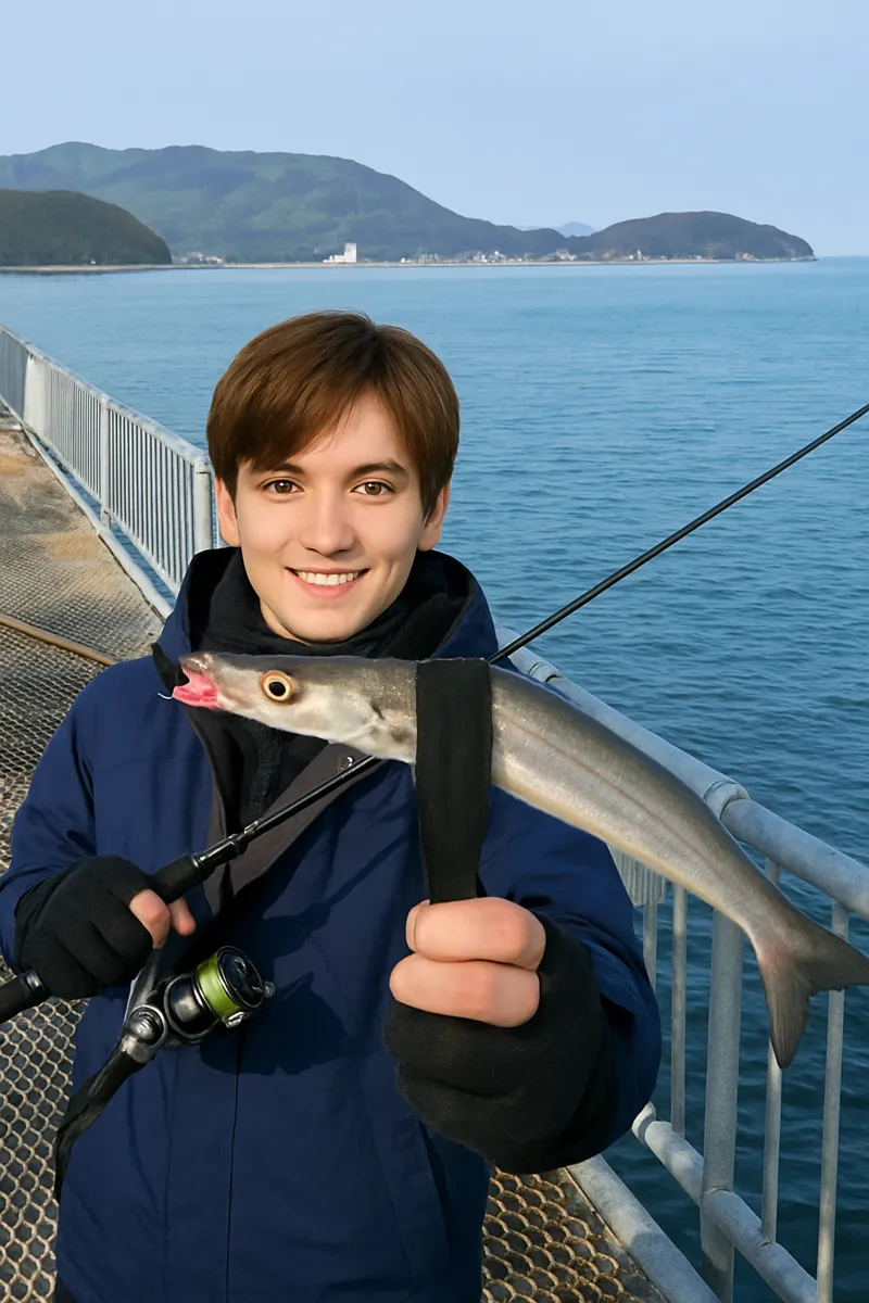 福岡市海釣り公園でカマスの釣果を得た久良木.webp